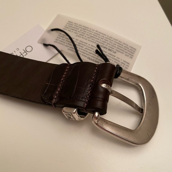 Dark Brown Leather Crocodile Embossed Western Belt  Silver Hardware Size Medium main image 4